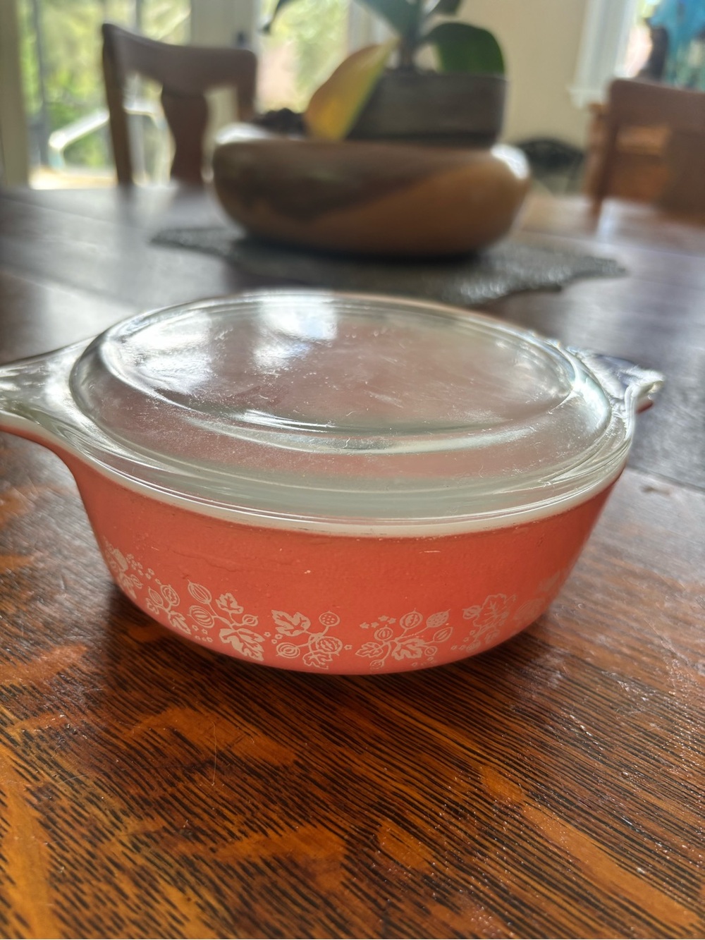 Pyrex Coral Pink Floral Covered Casserole Dish with Glass Lid